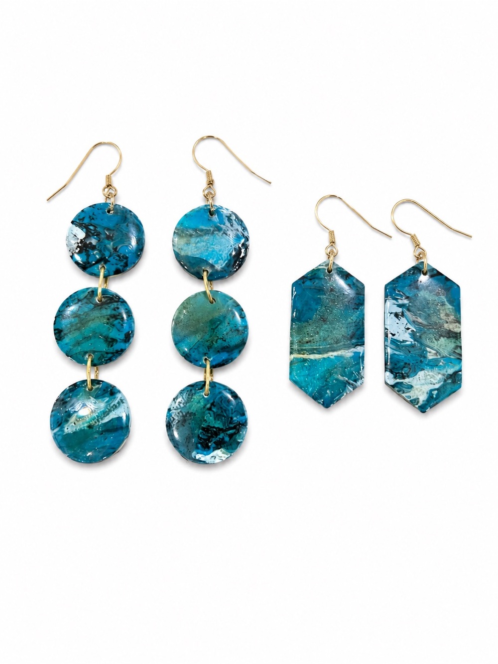 Faux Turquoise Blue Resin Drop Earrings - Set of 2
